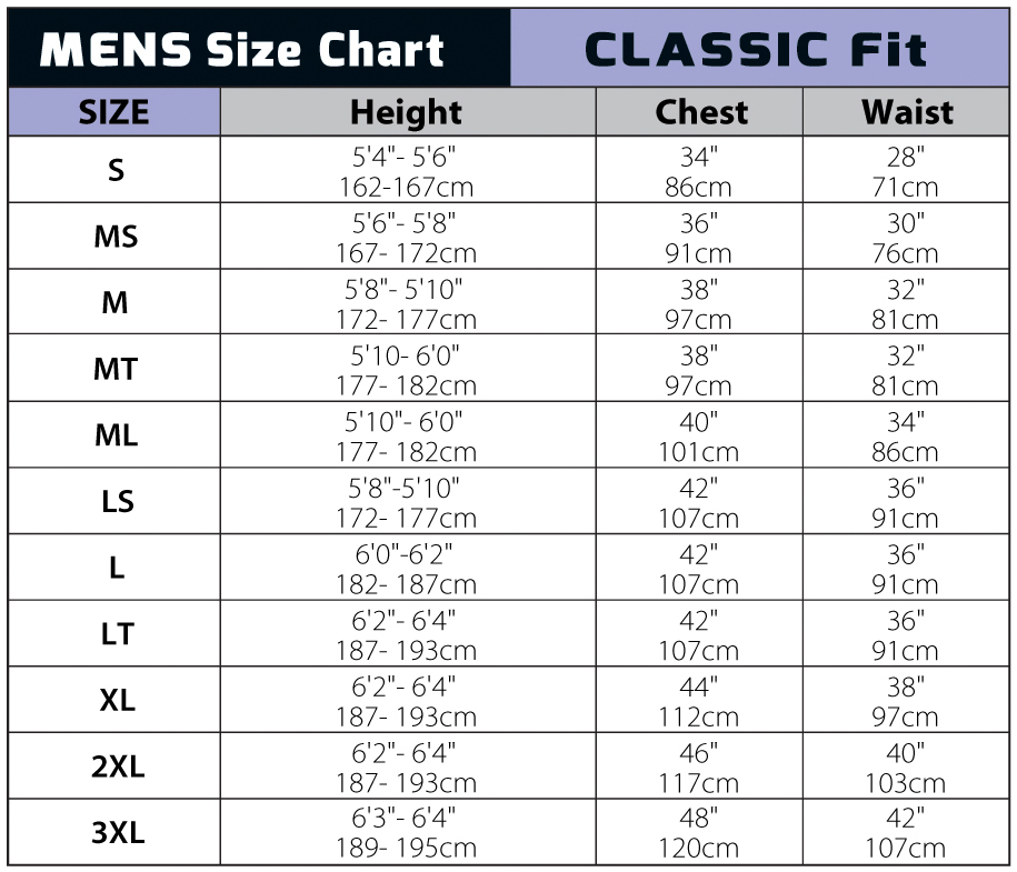 C-Skins Wetsuit Size Chart - Triocean Surf
